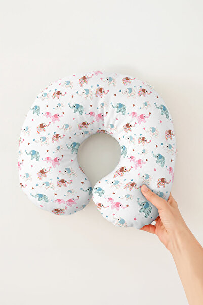 Evimde Bambaşka Pernă de călătorie din bumbac cu model elefant colorat - Roz,...