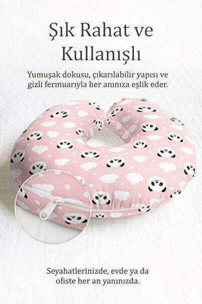 Evimde Bambaşka Panda Cloudy Pamuk paket jastuka za vrat - slatki roze i beli...