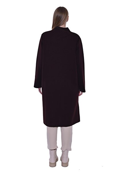 Invee Striped Zippered Knitwear Wool Cardigan Bordo