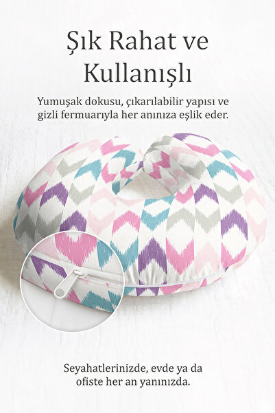 Evimde Bambaşka Šareni zigzag jastuk za vrat - pastelno plavi, roze, ljubičas...