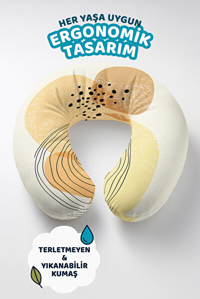 Evimde Bambaşka Pernă pentru gât abstractă, modernă, galbenă, bej - Pernă moa...