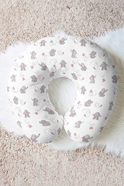 Evimde Bambaşka Pernă pentru gât din bumbac cu model elefant - Pernă de călăt...