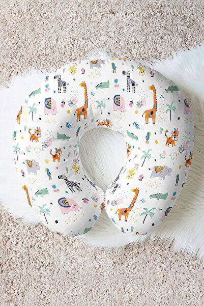 Evimde Bambaşka Pernă pentru gât cu figurine de animale drăguțe - Pernă de călătorie distractivă, tropicală, colorată, pentru copii și adulți