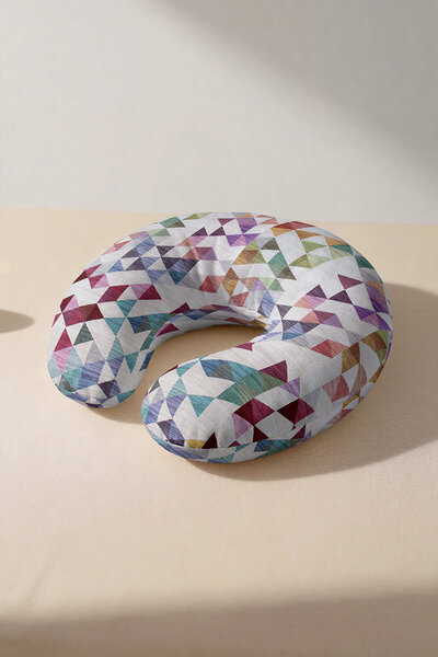 Evimde Bambaşka Ergonomic Neck Pillow with Geometric Pattern - Modern Multi-C...