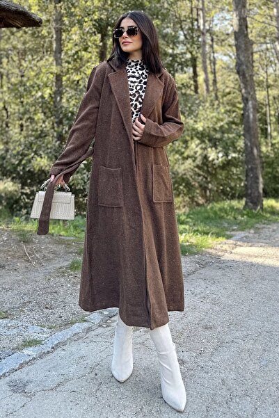 NEW LAVİVA Women's Unlined Belted Cashmere Coat with Pocket Detail 700-3310