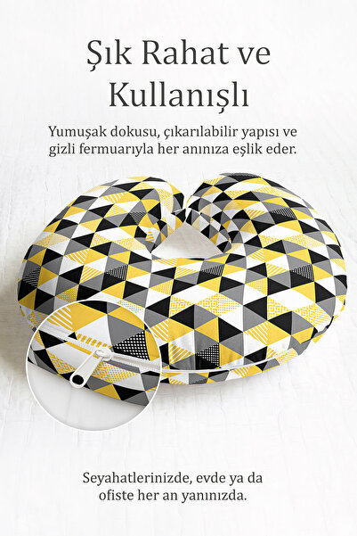 Evimde Bambaşka Geometrijski žuti, crni, sivi Sa deznom ergonomski jastuk za ...