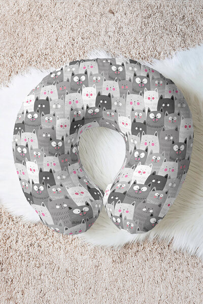 Evimde Bambaşka pisică Pernă pentru gât din bumbac cu model - Pernă de călăto...