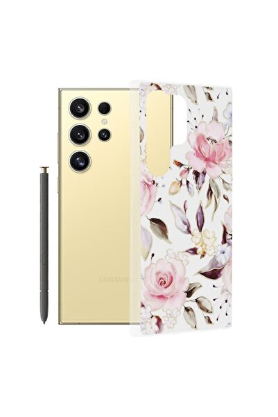 Fils Carcasă de înaltă protecție pentru Samsung Galaxy S24 Ultra, seria Marble, Chloe Pearl White