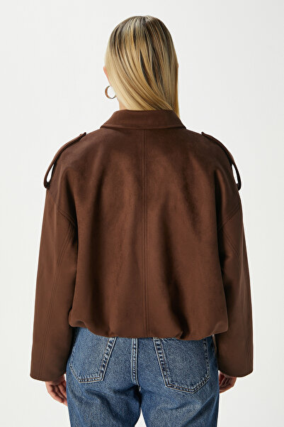 Ritnice Kadın Rodney Süet Etkili Kahverengi Bomber Ceket