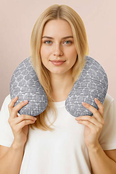 Evimde Bambaşka Pernă de gât din bumbac modernă, gri geometrică - Pernă de că...