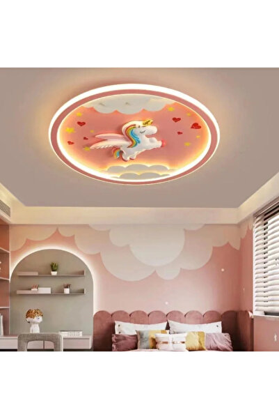 Fico Home Modern Tasarım Dimmer Özellikli Kumandalı 3 Renk Işıklı Unicorn Kız Çocuk Odası Avizesi Pembe