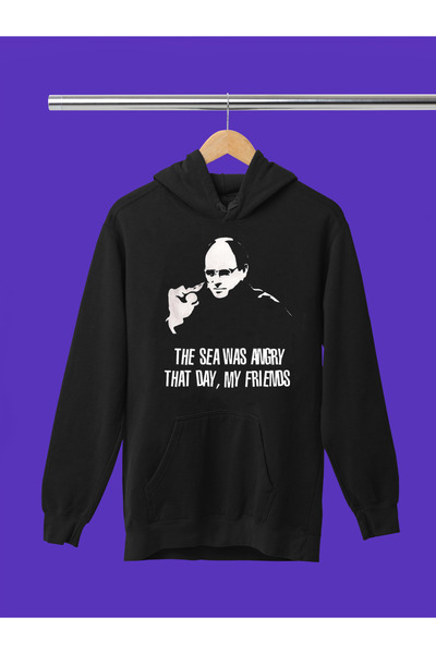 MAGORS Hanorac cu glugă din bumbac imprimat SEINFELD, cu mânecă lungă, cu 3 fire