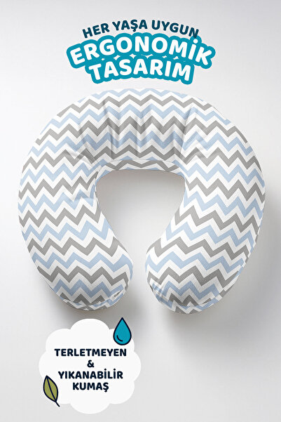 Evimde Bambaşka Zigzag Sa deznom jastuk za vrat - moderni sivo-plavi mekani j...