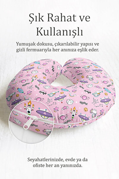 Evimde Bambaşka Jastuk za vrat sa svemirskom tematikom Pamuk - zabavni ružiča...