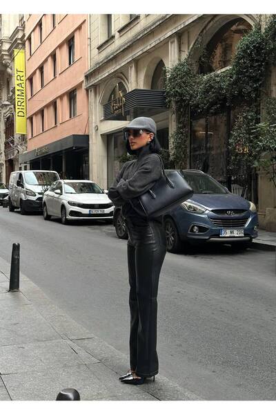 D'RECCY Women's Baggy High Waist Leather Pants