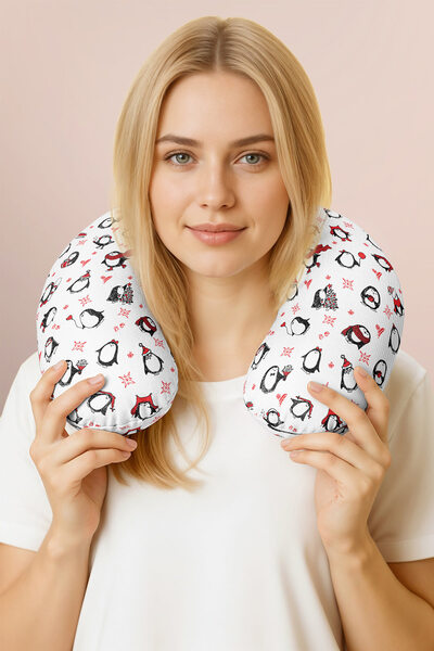 Evimde Bambaşka Χαριτωμένο βαμβακερό μαξιλάρι λαιμού με σχέδιο πιγκουίνος - Μ...