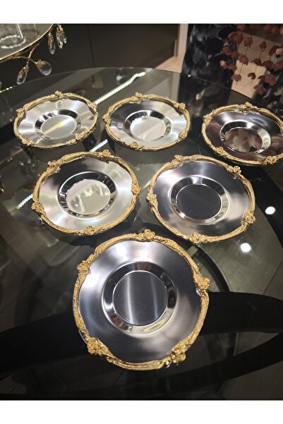P&ORA PREMIUM KITCHEN PRODUCTS طبق شاي من الفولاذ الفضي مطلي بالذهب الوردي مكون من 6 قطع