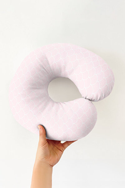 Evimde Bambaşka Pernă pentru gât din bumbac cu model de scoici - Pernă moale de călătorie roz pastel