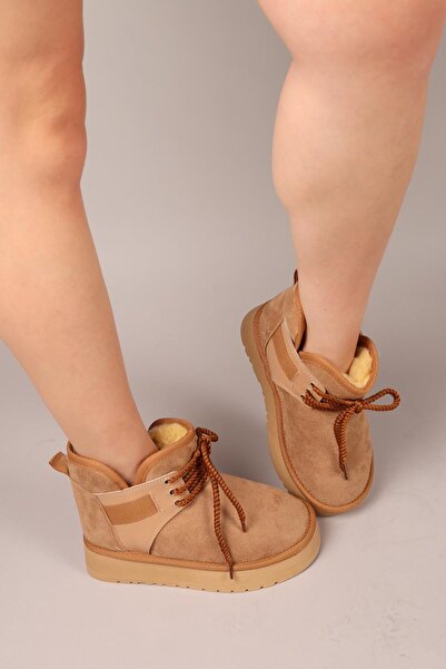 Birikon PUFF İçi Suni Kürklü Süet Bot CAMEL