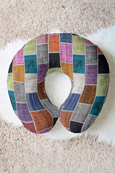 Evimde Bambaşka Pernă pentru gât din bumbac cu modele patchwork - Pernă moale de călătorie cu motive vintage colorate