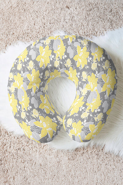 Evimde Bambaşka Pernă pentru gât din bumbac cu model de flori galbene - Pernă...