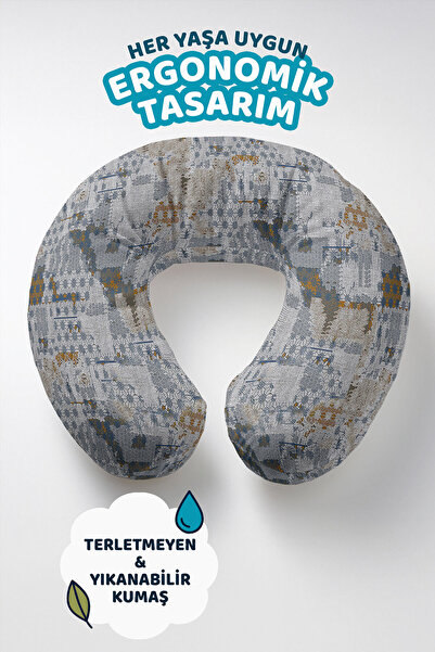 Evimde Bambaşka Etnički dezen Ergonomski jastuk za vrat - Moderni sivo-žuti p...