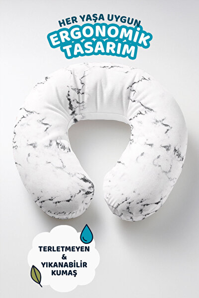 Evimde Bambaşka Mermernog dezena Pamuk Jastuk za vrat - Moderni crno-beli mek...