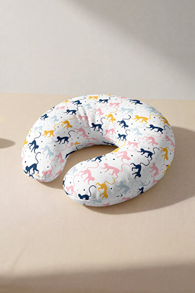 Evimde Bambaşka Pernă ergonomică pentru gât cu model de maimuță colorată - Pe...