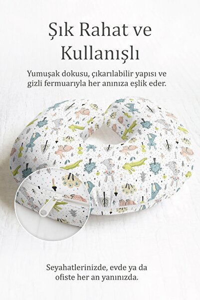 Evimde Bambaşka Мила бавовняна подушка для шиї з малюнком кролика - пастельно...