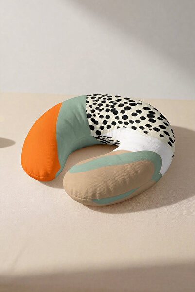 Evimde Bambaşka Leopar Desenli Ergonomik Boyun Yastığı - Modern Turuncu Yeşil...