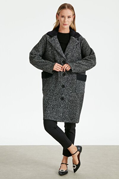 Tığ Triko SİMLİ CEPLİ MİNK KABAN SİYAH