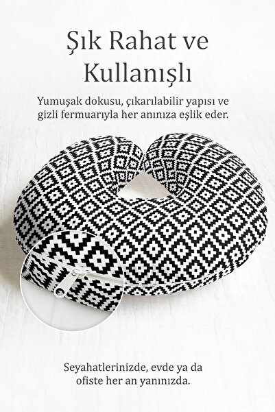 Evimde Bambaşka Етнічна геометрична чорно-біла подушка для шиї - м'яка подушк...