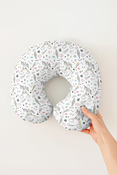 Evimde Bambaşka Unicorn Patterned Cotton Neck Pillow - Pastel Colored Kids & ...