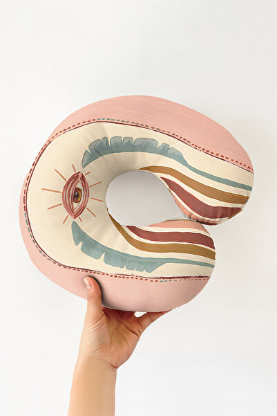 Evimde Bambaşka Pernă pentru gât din bumbac cu motiv ochi - model boem, bej, ...