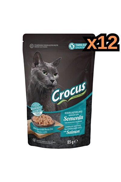 Crocus Tahılsız Kısırlaştırılmış Kedi Somonlupouch Jöleli Yaş Mama 85 G