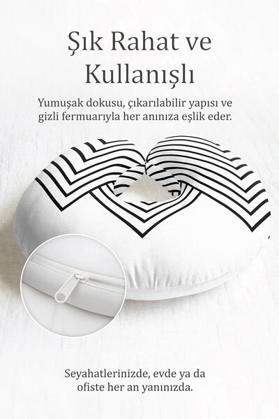 Evimde Bambaşka Crno-beli jastuk za vrat sa geometrijskim linijama - Moderni ...