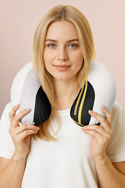 Evimde Bambaşka Abstract Geometric Modern Ergonomic Neck Pillow - Stylish Gol...