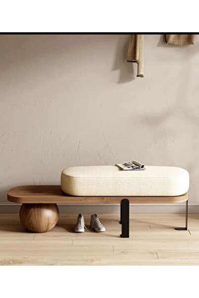 SCY Marivelle Dekoratif Ayaklı Metal Detaylı Rahat Puf Bench Modern Lobi Kolt...