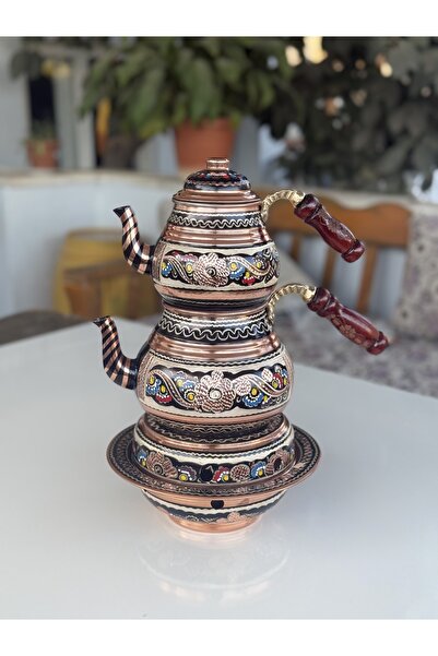 Erişim Bakırhanem طقم إبريق شاي نحاسي مطرز من سيب هوم إرزينجان