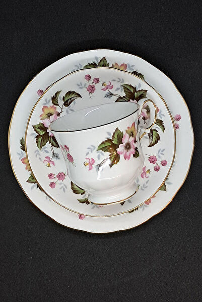 QUEEN ANNE Elit Series Pink Floral Antique Porcelain Tea Cup 3 Pieces 150 ml