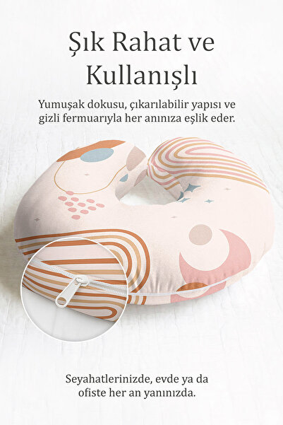 Evimde Bambaşka Retro Geometrijski dezen Pamuk jastuk za vrat - bež ružičasti...