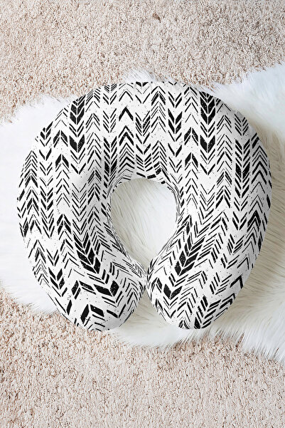 Evimde Bambaşka Pernă pentru gât din bumbac cu model etnic alb-negru - Pernă ...