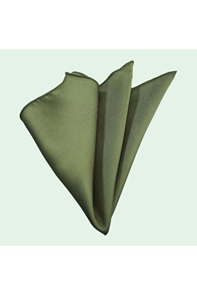 Exve Exclusive Khaki Green Satin Woven Plain Pocket Accessory Collar Handkerchief