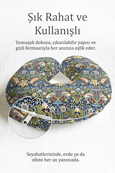 Evimde Bambaşka Kuş ve Çiçek Desenli Ergonomik Boyun Yastığı - Vintage Lacive...