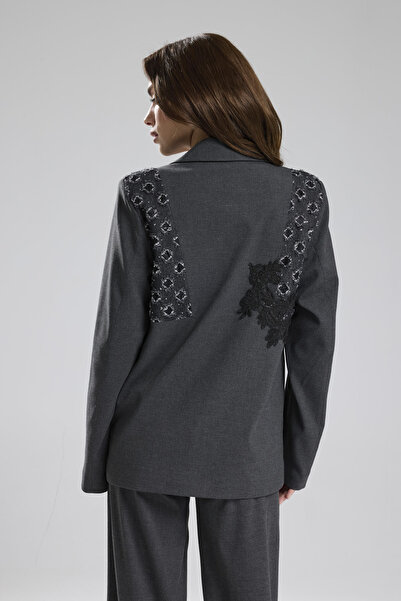 tw3 Women's Lace Applique Detailed Design Blazer Jacket