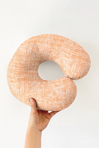 Evimde Bambaşka Colorful Textured Cotton Neck Pillow - Modern Orange Beige So...
