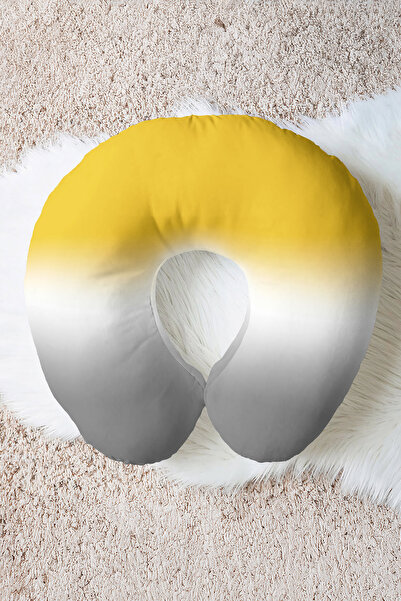 Evimde Bambaşka Color Gradient Ergonomic Neck Pillow - Modern Yellow Grey Sof...
