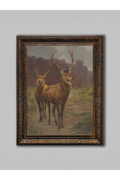 WoodyArts Ζωγραφική με θέα στον δάσος με ζώα – Χάλκινο αντίκες πλαίσιο