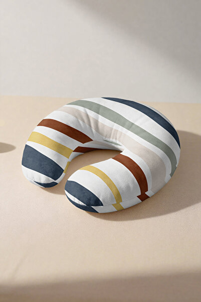 Evimde Bambaşka Colorful Wave Striped Ergonomic Neck Pillow - Retro Pastel Ye...