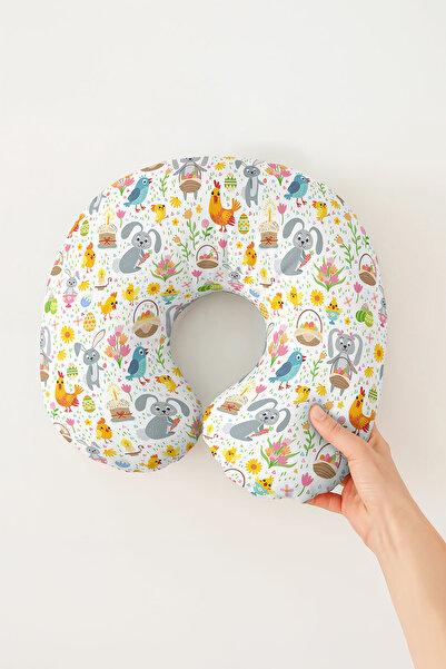 Evimde Bambaşka Pernă ergonomică pentru gât, colorată, drăguță, iepure, pasăr...